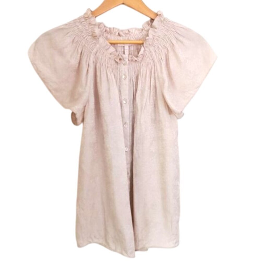 Rebeca Taylor 100% Silk Ruffle Neck Subtle Floral Soft Pink Top Size‎ 4